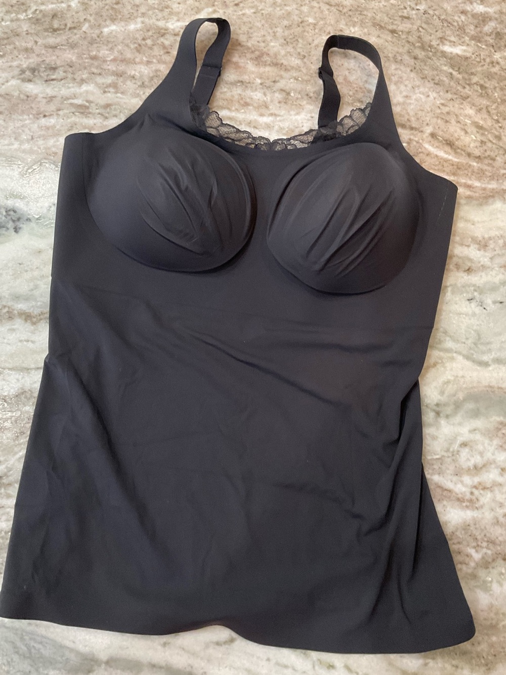 Evelyn & Bobbie~Lace Trimmed V-Neck Seamless Bra Cami